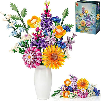 Artificial Botanical Flower Bouquet Building Blocks Set 1183Pcs DIY Wildflower &amp Tropical Flower Home Office Desk Decor Gift for 14+ Girls Women Teens Birthday Mother's Day Christmas Anniversar