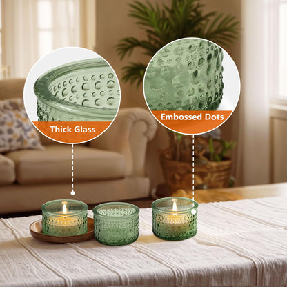 JOYIT Green Votive Candle Holders Bulk Set of 4, Tealight Candle Holder for Wedding Table Centerpiece, Glass Small Candle Holders for Birthday Party, Valentine's Day, Home Decor (2''X 1.4'')