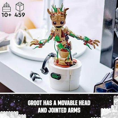 LEGO Marvel Dancing Groot Guardians of The Galaxy Toy Buildable Birthday Gift Marvel Toy Super Hero Hand-Operated Interactive Playset Marvel Gift for Kids Animated Groot Figure 76297