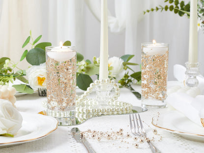 YATOJUZI 30 PCS Artificial Pearl String Rose Gold Vase Filler Floating Pearls for Vases Centerpieces Faux Pearl Beads String Decorations Wedding Holiday Party Decor