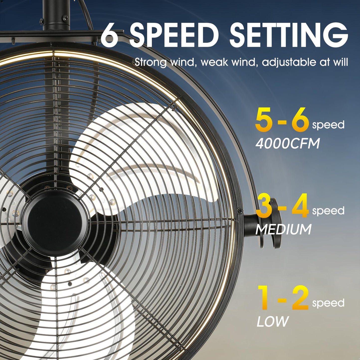 AHAWILL 20 Inch Wall Mount Fan with Lights,6-Speed High Velocity Wall Fan Dimmable Gazebo Fan,360°Adjustable Tilt Industrial Outdoor Fans for Patio,Garage,Workshop,Commercial,Black