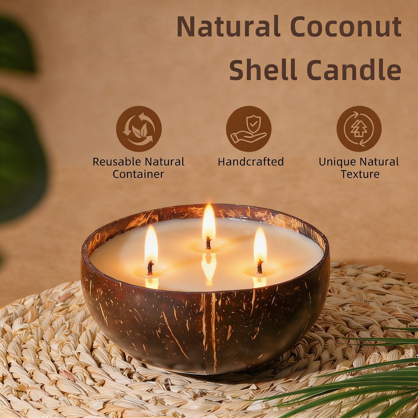Viyffo 18oz Large Non Toxic Soy Candle - Eucalyptus & Mint, 3 Wick Scented Candle for Women & Men, Natural Coconut Shell Jar Perfect for Freshness, Relaxation, Home Decor & Unique Nature Gift