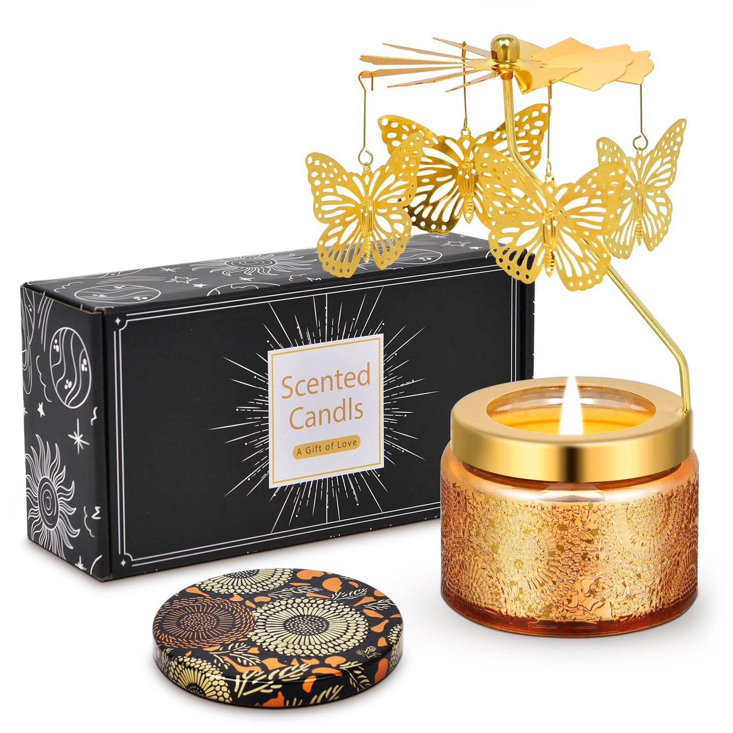 Kunrsug Butterfly Rotating Scented Candles Gift Set for Birthdays, Christmas, Thanksgiving, or As A Unique Present for Your Mom, Sister, Girlfriend, Colleagues, Friends, or A Dear Friend