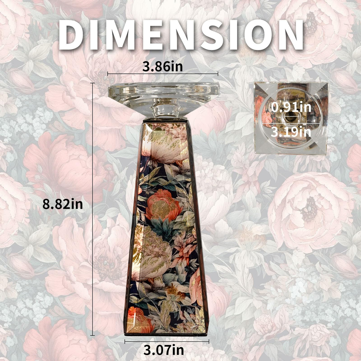 Timetrace Tall Glass Candlestick Holder with Floral Pattern,Candle Holder for Pillar, Single Piece Decorative Centerpiece for Living Room, Patio, Weddings - Decor for Dining Room