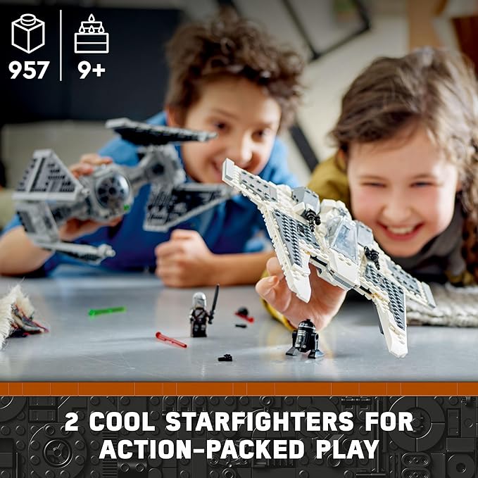 LEGO Star Wars Mandalorian Fang Fighter vs. TIE Interceptor 75348 Building Toy Set Perfect Star Wars Gift for Fans Aged 9 and Up with 3 Characters Including The Mandalorian