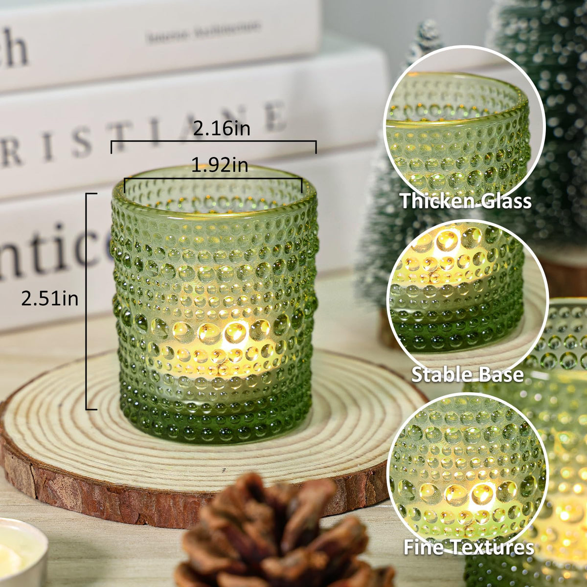 SUPMIND 24 Pcs Votive Candle Holders, Glass Holders Bulk for Table Centerpiece, Tea Lights Candle Holders for Wedding Shower, Party and Home Decor Green