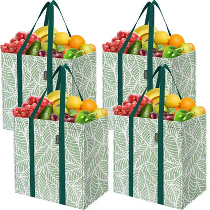 BALEINE 4 PK Grocery Bags Reusable Shopping Bags with Reinforced Bottom, Heavy Duty Foldable Tote Bags (Antique Folidage)