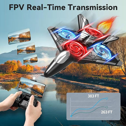 4DRC V31 RC Plane with Camera Foam Remote Control Drones with Camera for Kids Adults 8-12 12-16 Remote Control Airplane Fighter Jet with Light 360° Flip Fighter Jet Toy