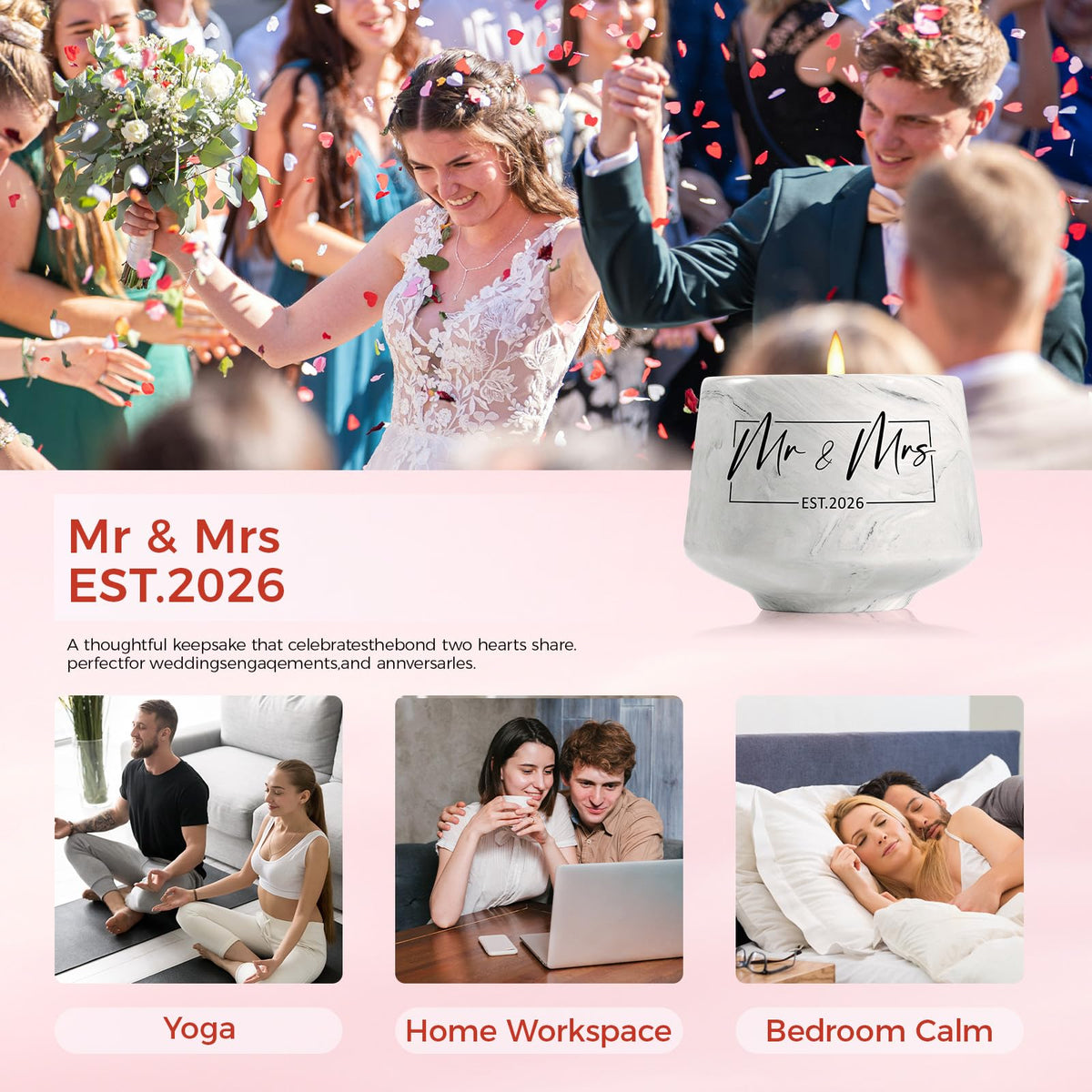 Wedding Gifts - Mr and Mrs Gifts-Wedding Gift for Couples 2026 - Bridal Shower Bride Gift for Married Newlywed - Just Married for Newlywed Couple Bride - Lavender Scented Candles 6 Oz