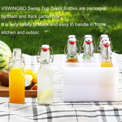 VSWINGBO 6 pack 8oz flip top glass bottles,swing top glass bottles 8 oz with lid for Home Brewing,2nd Fermentation,Kombucha,Kefir,Vanilla Extract,Juice,Tea,Beverages,Soda,Oils,Vinegar,Limoncello