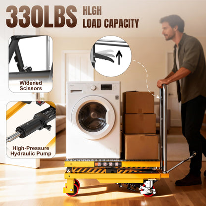 Tera Hydraulic Lift Table Cart: 330lbs Capacity, 8.9"-28.5" Lift Range Manual Single Scissor Lift with Anti-Collision Wheels Non-Slip Pad & Fixing Tape for Warehouse Material Handling LT1501