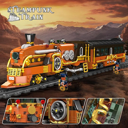 Mould King 12046 Steampunk Train Building Set Western Train with Track Buildable Model with Battery Display Model Toy for Adults Collection Enthusiasts (1954 Pieces)