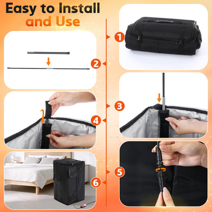 Bed Bug Heater, 360° High Temperature Portable Bed Bug Eliminator Equipment with Digital Timer & Temperature Control, Fast Heating to 155°F for Moths, Carpet Beetles and Lice(Black)