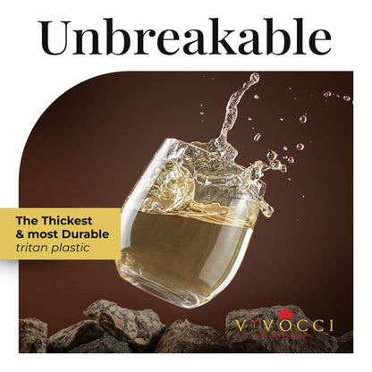 Vivocci Unbreakable Plastic Stemless Wine Glasses 12. 5 oz | 100% Tritan Heavy Base | Shatterproof Glassware | Ideal For Cocktails & Scotch | Perfect For Homes & Bars | Dishwasher Safe | Set of 6