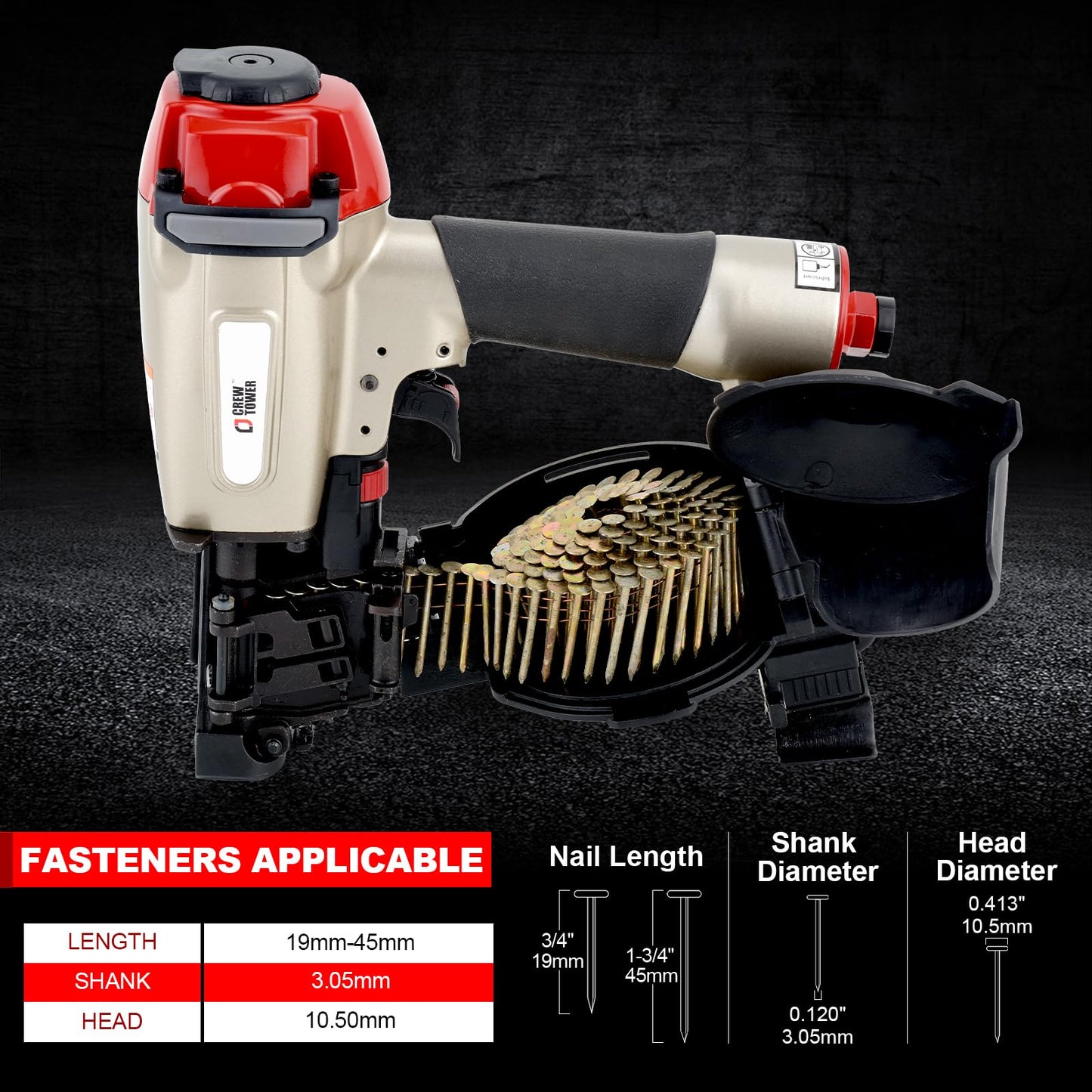 Roofing Nail Gun, 15 Degree 3/4-inch to 1-3/4-inch Pneumatic Roofing Nailer, Heavy Duty Coil Roofing Nailer for Asphalt Fiberglass Shingles Lath Wire Fasterening Wooden Box Assembly
