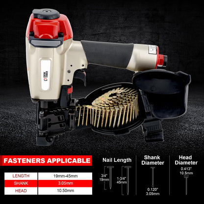 Roofing Nail Gun, 15 Degree 3/4-inch to 1-3/4-inch Pneumatic Roofing Nailer, Heavy Duty Coil Roofing Nailer for Asphalt Fiberglass Shingles Lath Wire Fasterening Wooden Box Assembly