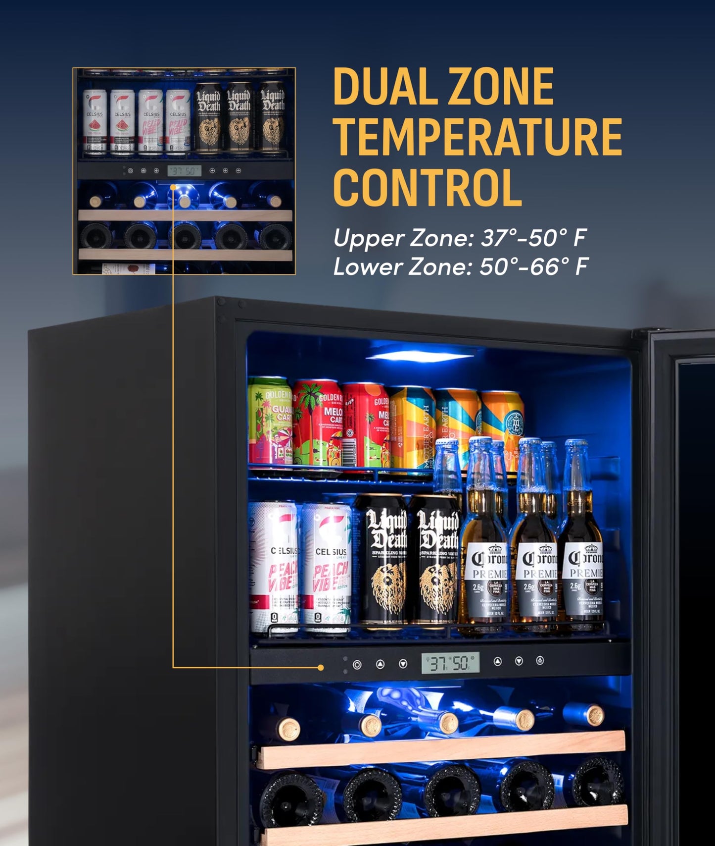 NewAir 24" Dual Zone Beverage Refrigerator & Wine Cooler for 24 Bottles & 100 Cans | Freestanding or Built-In Under Counter Mini Fridge for Beer, Wine and Soda | Stainless Steel