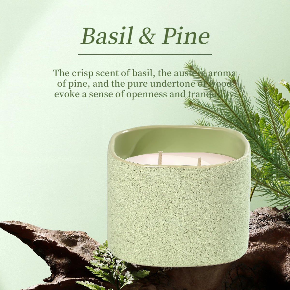 Scented Soy Candles, Large Candle 3 Wicks 19.5oz Japanese Cherry Blossom Ceramic Jar Lava Collection, Gorgeous Gifts for Birthday Thanksgiving Christmas (14.5oz-Basil & Pine)