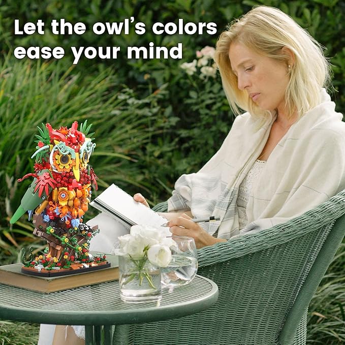 JOJO&ampPeach Flower Owl Animal Building Toys for Adults &amp Teens A Floral Bird Model Kit for The Home Decor &amp Office Display Botanical Collection Birthday Gift for Women Girls Aged 10+ (130