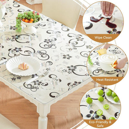 LovePads Floral Clear Table Cover Protector - 42 x 90 Inch Thick Plastic Table Cloth, Waterproof PVC Desk Mat for Dining Room Table, Wood Furniture Topper, Anti-Scratch Desk Pad for Kids Writing,