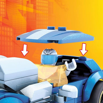 MEGA Construx Hot Wheels Race Car Building Toys Set Twin Mill with 111 Pieces 1 Micro Action Figure Driver Blue Kids Ages 5+ Years