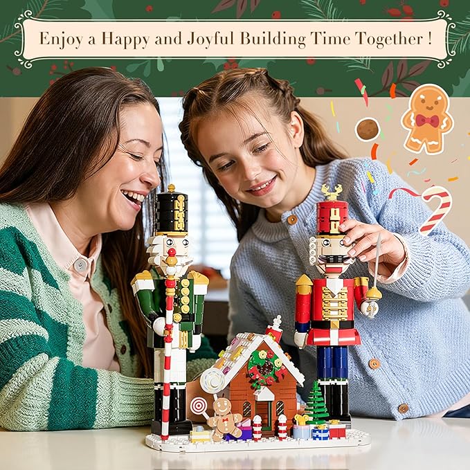 Nutcracker Christmas Decor Building Toys Gingerbread House with Light 2025 Xmas Gifts Ideas for Adults Kids Girls Boys Ages 8-12 Compatible for Lego Christmas Village Decorations for Home