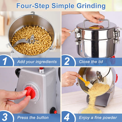 Powerful 3600W Grain Mill Grinder – 2500g Stainless Steel, 36000 RPM Triple-Blade System, 270° Swing for Easy Flour Making, 30-300 Mesh Adjustable, for Home Kitchen & Coffee Shop