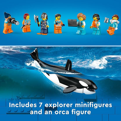 LEGO City Arctic Explorer Ship 60368 Building Toy Set Fun Toy Gift for 7 Year Old Boys and Girls with a Floatable Boat Helicopter Dinghy ROV Sub Viking Shipwreck 7 Minifigures and an Orca