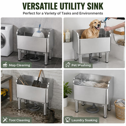 CYGJYZOD Floor Mop Sink With Drainage/Strainer,stainless steel utility sink,304 Stainless Steel,for Laundry Room,Kitchen, Restaurant, Garages (23.6"L x 16.1"W x 21.6"H)