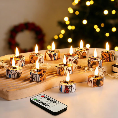 Eywamage Flameless LED Tealights with Remote Set of 12, Cool Pattern Battery Tea Votive Candles Holiday Gift