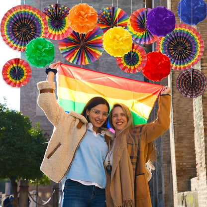 Outus Rainbow Love Heart Paper Fans - 21 Pcs Gay Pride Decorations for LGBT Celebrations