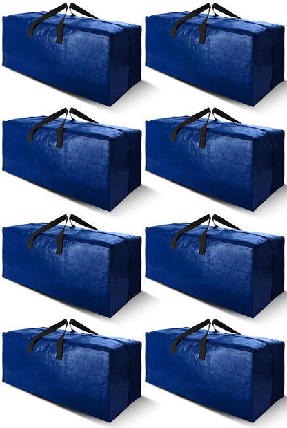 Cosy Family 8 Pack Heavy Duty Extra Large Moving Bags with Backpack Straps - Strong Handles & Zippers, Storage Totes For Space Saving, Fold Flat, Alternative to Moving Box (Set of 8, Blue)
