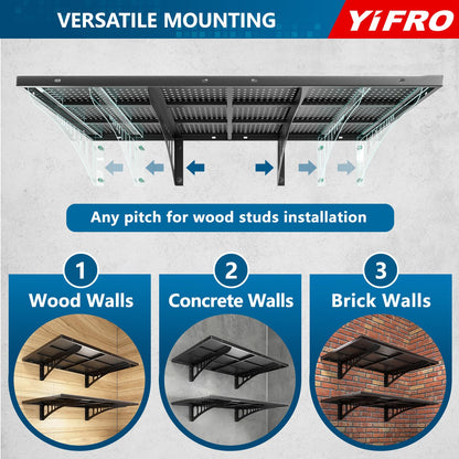 YIFRO 4-Pack 2x3ft Heavy Duty Garage Wall Shelving, 1000 lbs Load Capacity, Garage Shelving Wall Mounted, Garage Storage Rack with Hooks, Black