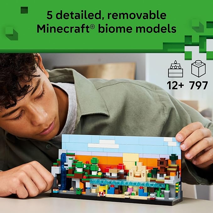 LEGO Minecraft Mini Biomes Building &amp Pretend Play Toy for Boys &amp Girls - Video Game Playset &amp Toy Figures for Preteens Ages 12 + - W/2 Minifigures &amp 3 Microfigures - Gift Idea for Bi
