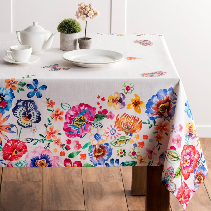 Maison d' Hermine Table Cloth Rectangle Table 100% Cotton 60 x 120 Inches Tablecloth Reusable Decorative for Dining Kitchen Farmhouse Gifts for Mothers Day Spring Summer- Happy Florals - High Summer