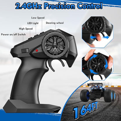 Remote Control Car 1:18 Rc Cars All-Terrain RC Truck with LED Light 20KM/H Rechargeable 2WD 2.4GHz Sturdy PVC Shell Remote Control Truck for Boys 4-7 8-12 Beginner