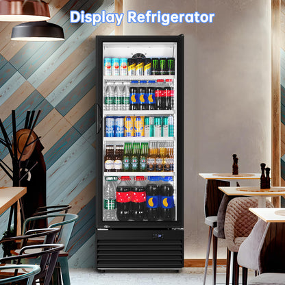 Velieta Commercial Beverage Refrigerator, 24.5 Inch 15 Cu. Ft. Drink Fridge, Display Refrigerator with Glass Door, Commercial Display Fridge with 4 Adjustable Shelves, for Shops, Restaurants, Bars