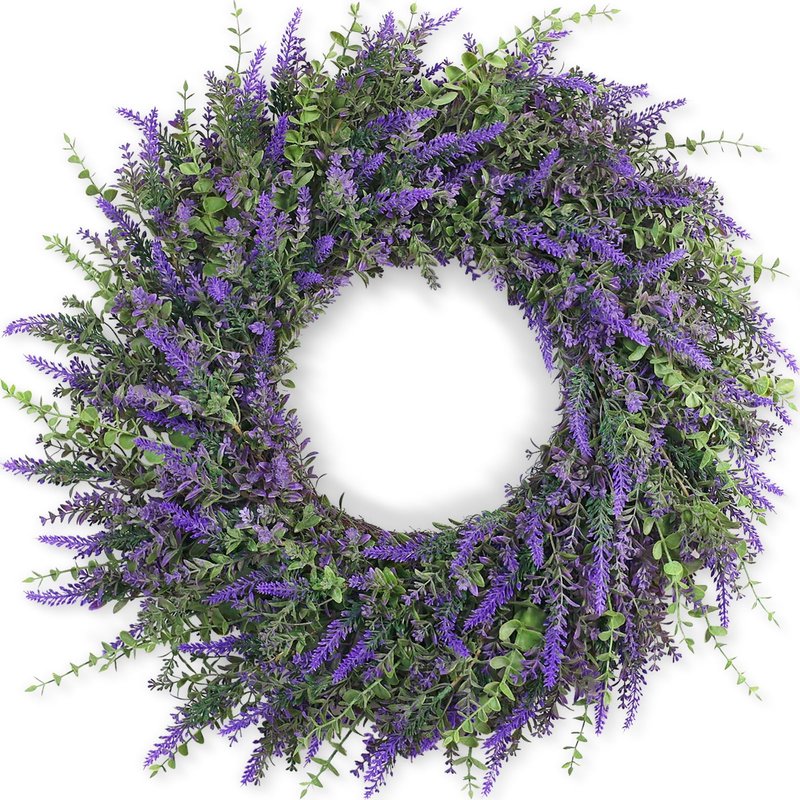 26'' Large Eucalyptus and Lavender Wreath for Front Door, Porch, Window- Artificial Eucalyptus Leaves with Lavender Wreath for Home, Farmhouse Wall Decor- Spring, Summer, Fall, All Seasons (Purple)