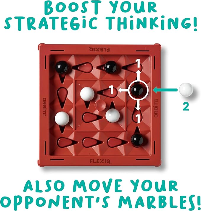 Orbito from Flex IQ 2 Player Strategy Games for Family Gatherings Great for Kids Games Includes 1 Game Board with Orbito Button 8 White Marbles and 8 Black Marbles