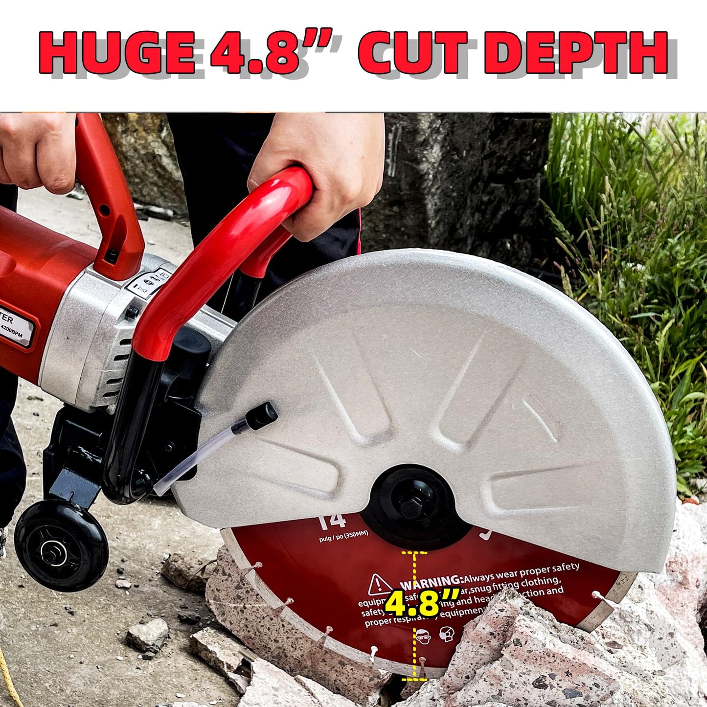 Electric 14 in Circular Saw Cutter with 4.8 in Cutting Depth, Wet/Dry Disk Saw Cutter Includes Water Line, Pump and Blade, for Stone, Brick, Porcelain, Concrete, 3500w cutting machine