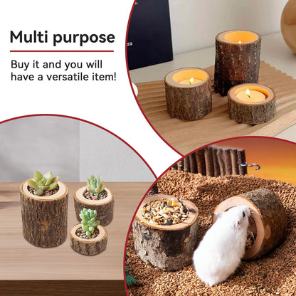 3PCS Wooden Tealight Candle Holder, Birch Logs Candle Holder Stand Wood Votive Tealight Holder Candlestick Centerpiece for Rustic Wedding Party Birthday Holiday Decor