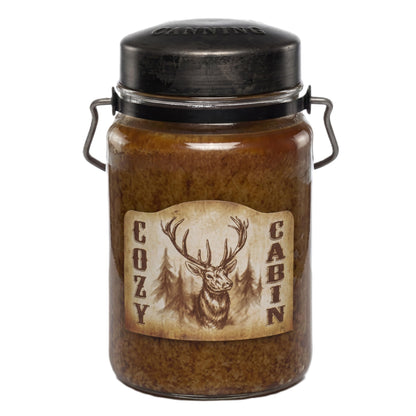 McCall’s Candles | Cozy Cabin | 26 oz Scented Candle | USA-Poured | Vintage Rustic Jar with Carrying Handle | Cedar, Cinnamon & Winter Spice Fragrance