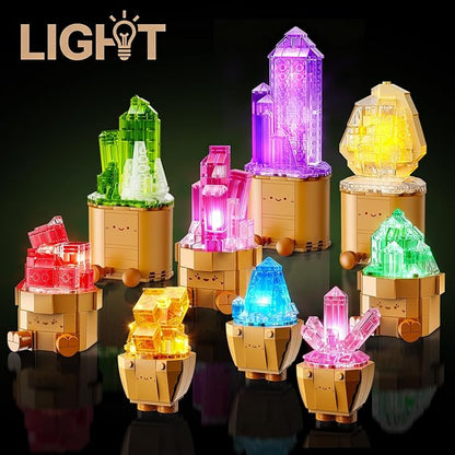 9 Pack Easter Party Favor Mineral Mini Building Set with LED Light 1170PCS Crystals Flower Bonsai Block Toy for Goodie Bag Fillers Classroom Prizes Birthday Gift for Kids Adults Women
