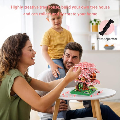 Cherry Blossom Tree Building Block Set Gift for Adults Girls Boys 14+ Cherry Bonsia Treehouse Micro Building Blocks Japanese Sakura Flowers House 2028PCS