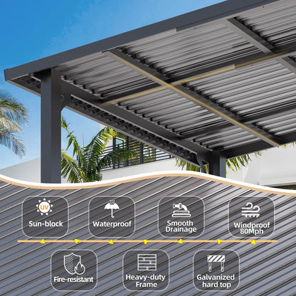 AECOJOY 14' x 8' Outdoor Hardtop Metal Gazebo for Patio, Large Lean to 8x14 Galvanized Steel Wall Mounted Pergolas and Grill Gazebos Clearance, Patio Roof Heavy Duty Awnings for Backyard, Decks