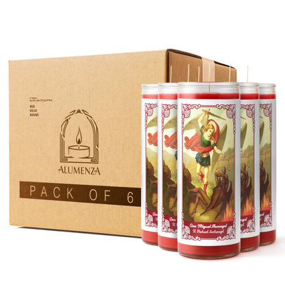Alumenza Bulk 6 Pack San Miguel Arcangel Candle in Glass Jar 90 Hours – Paraffin Wax, Clean Burning Unscented | Large & Tall Devotional Prayer Pillar Candles for Home, Memorial, Rituals