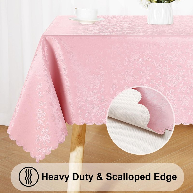 Smiry Rectangle Table Cloth, Waterproof Heavy Duty Vinyl Tablecloths, Wipeable Washable Table Cover for Kitchen, Dining Room & Valentines (Pink, 60" X 120")