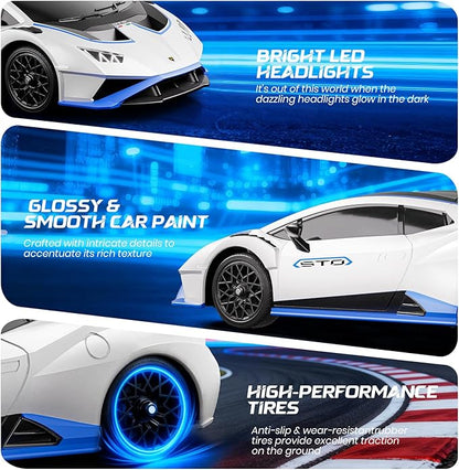 Lamborghini Remote Control Car 1:18 Scale Officially Licensed Lamboghini Toy Car Cool RC Cars Toys for 4 5 6 7 8 9 10 11 12 Year Old Boys Kids Adults Gifts 15km/h Fast RC Drift Car (White)