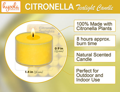 Hyoola Tealight Citronella Candles Outdoor, 8 Hour Burn Time, Indoor and Outdoor Mosquito, Insect and Bug Repellent Citronella Candle, Natural Fresh Scent, Decorative in Clear Cup (Pack of 40)