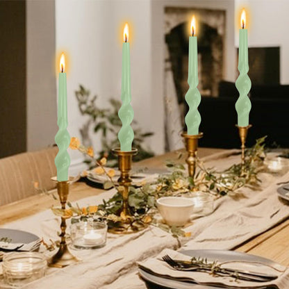 4 Pack Green Spiral Taper Candles Unscented Tapered Candles Twisted Candle 10 Inch Smokeless Tall Candlesticks for Weddings Dinner Parties Home Decor